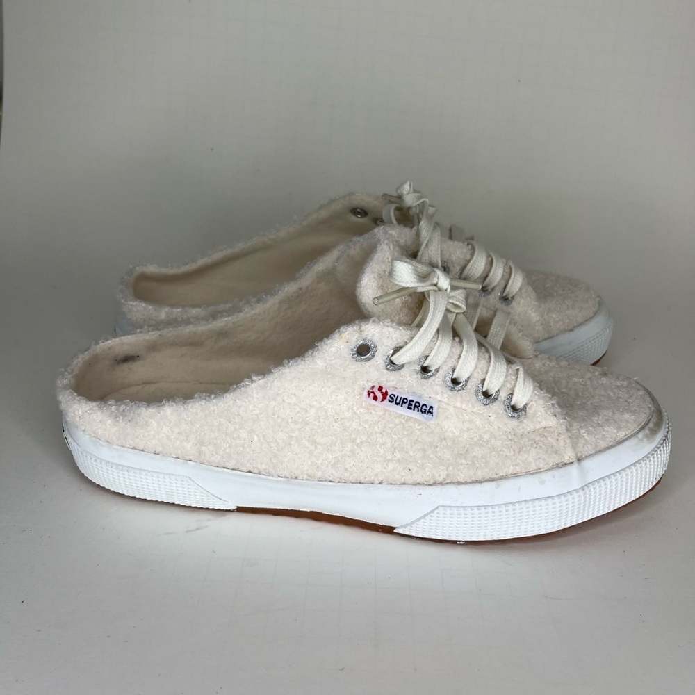 Superga Shoes Sneakers Lace Up Mules Women Size 39 US 8 Ivory Textile